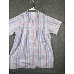 Miss Elaine Large Floral Cotton Blend‎ Snap Front Robe Pastel Colors Seersucker